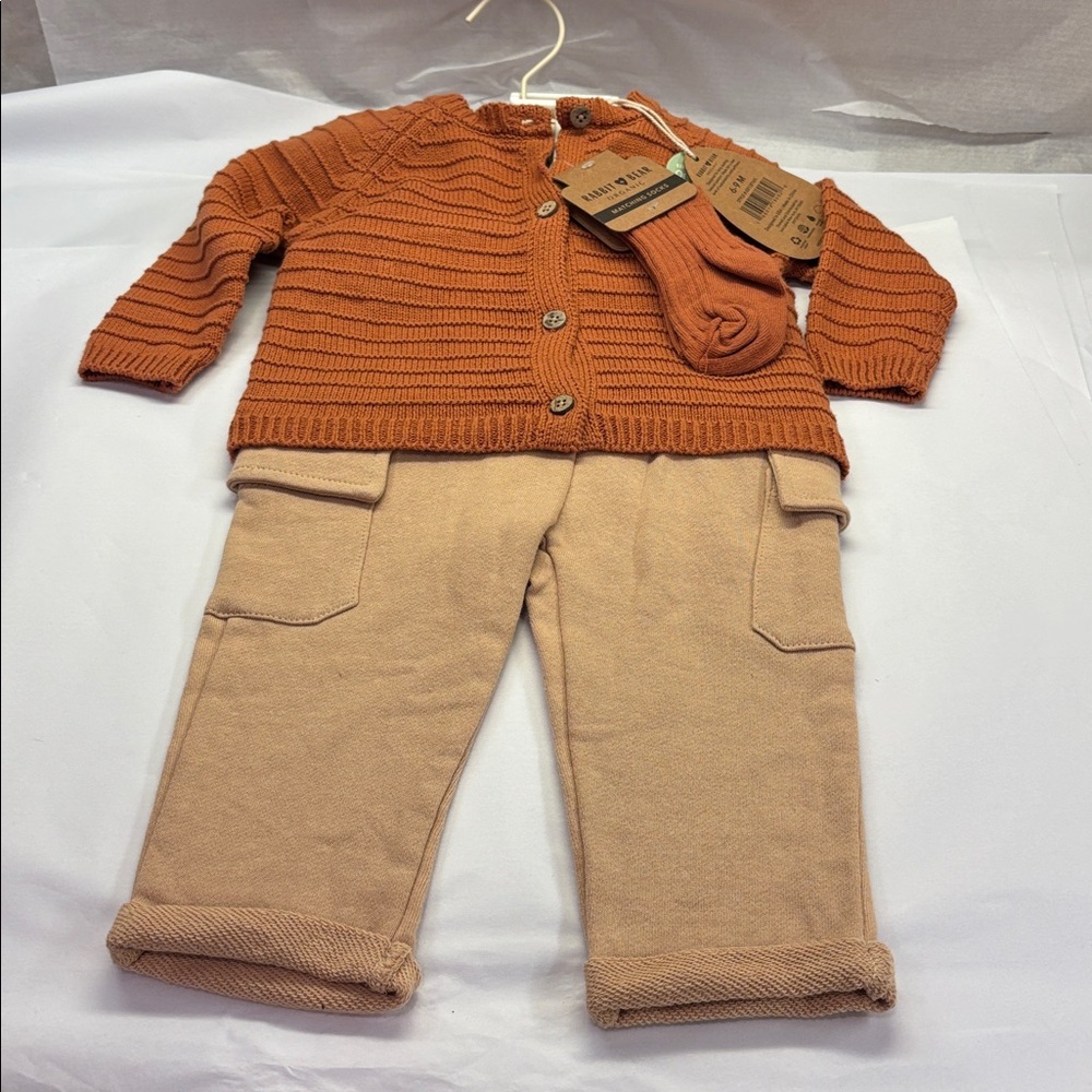 4 Pc Set Rabbit + Bear Infant Boys Organic Cotton Sweater Pants